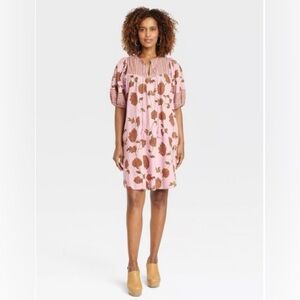 Knox Rose Pink Floral Striped Puff Sleeves Dress - XL